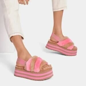 UGG Disco Stripe Platform Slide Sandal 7 Style 1120875 Sling Back Pink Brown